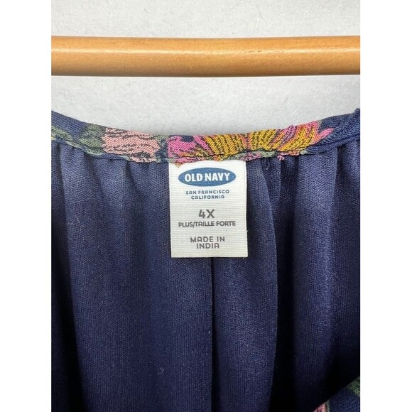 Women's Plus Size 4X Floral Dress Midi Length Long Sleeve Peasant Style - Picture 2 of 4